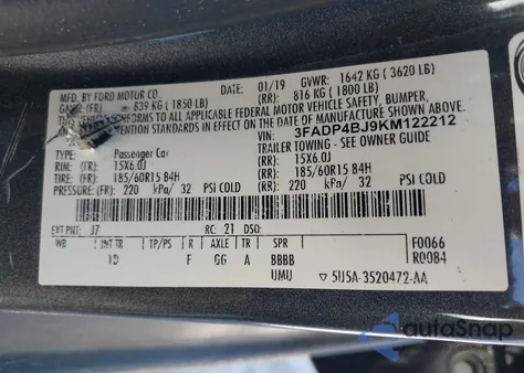 2019 Ford Fiesta Se from USA, damaged, VIN 3FADP4BJ9KM122212